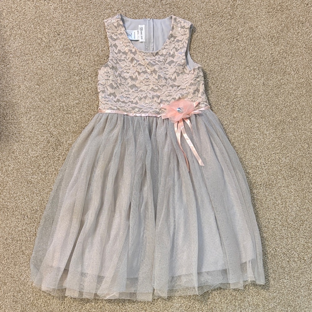 Elegant Lace Kids Dress with Pink Flower Accent